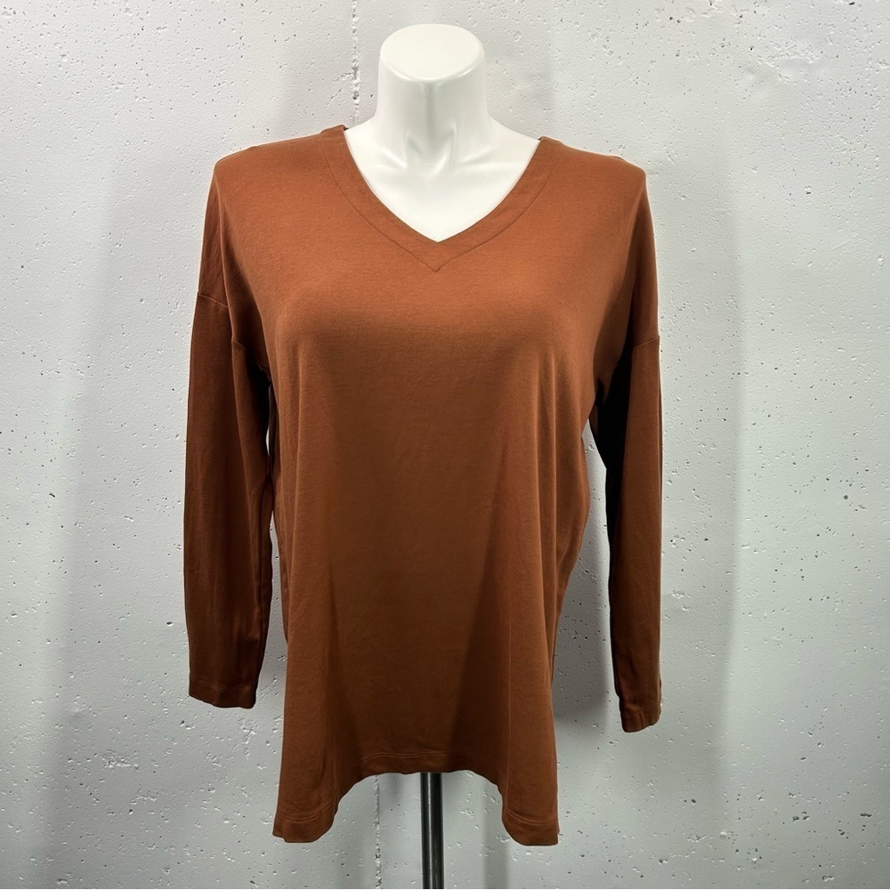 J. Jill Copper Brown Simply Supima V-Neck Tunic L